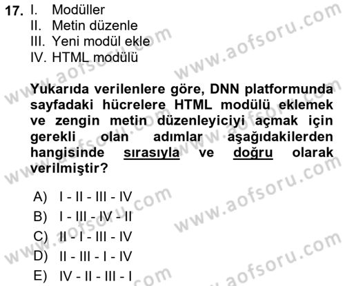 İçerik Yönetim Sistemleri Dersi 2023 - 2024 Yılı Yaz Okulu Sınav Soruları 17. Soru