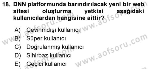 İçerik Yönetim Sistemleri Dersi 2023 - 2024 Yılı Yaz Okulu Sınav Soruları 18. Soru