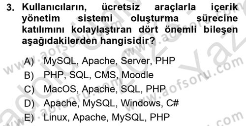 İçerik Yönetim Sistemleri Dersi 2023 - 2024 Yılı Yaz Okulu Sınav Soruları 3. Soru