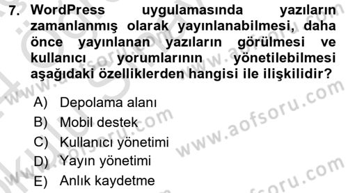 İçerik Yönetim Sistemleri Dersi 2023 - 2024 Yılı Yaz Okulu Sınav Soruları 7. Soru