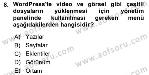 İçerik Yönetim Sistemleri Dersi 2023 - 2024 Yılı Yaz Okulu Sınav Soruları 8. Soru