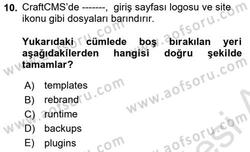 İçerik Yönetim Sistemleri Dersi 2024 - 2025 Yılı (Final) Dönem Sonu Sınav Soruları 10. Soru
