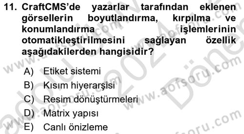 İçerik Yönetim Sistemleri Dersi 2024 - 2025 Yılı (Final) Dönem Sonu Sınav Soruları 11. Soru