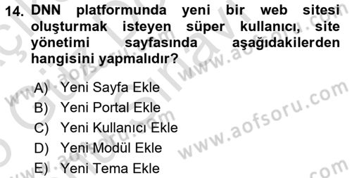 İçerik Yönetim Sistemleri Dersi 2024 - 2025 Yılı (Final) Dönem Sonu Sınav Soruları 14. Soru