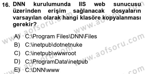 İçerik Yönetim Sistemleri Dersi 2024 - 2025 Yılı (Final) Dönem Sonu Sınav Soruları 16. Soru