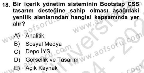 İçerik Yönetim Sistemleri Dersi 2024 - 2025 Yılı (Final) Dönem Sonu Sınav Soruları 18. Soru