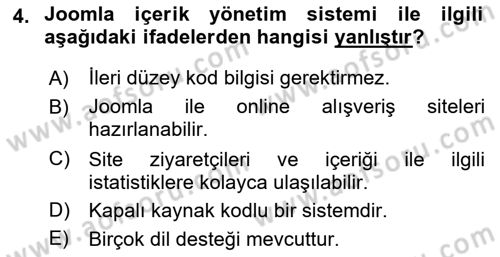 İçerik Yönetim Sistemleri Dersi 2024 - 2025 Yılı (Final) Dönem Sonu Sınav Soruları 4. Soru