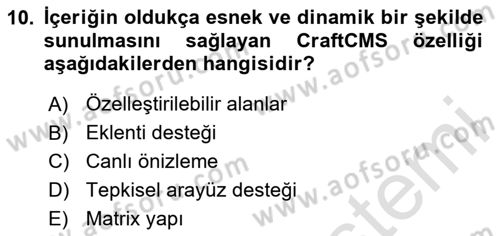 İçerik Yönetim Sistemleri Dersi 2025 - 2026 Yılı (Final) Dönem Sonu Sınav Soruları 10. Soru