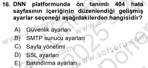 İçerik Yönetim Sistemleri Dersi 2025 - 2026 Yılı (Final) Dönem Sonu Sınav Soruları 16. Soru