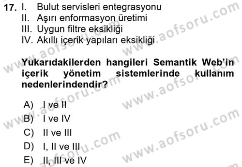 İçerik Yönetim Sistemleri Dersi 2025 - 2026 Yılı (Final) Dönem Sonu Sınav Soruları 17. Soru