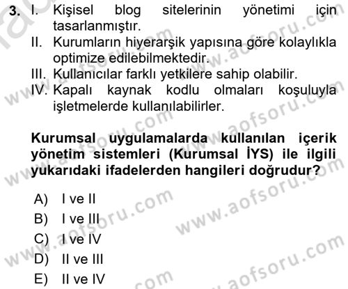 İçerik Yönetim Sistemleri Dersi 2025 - 2026 Yılı (Final) Dönem Sonu Sınav Soruları 3. Soru