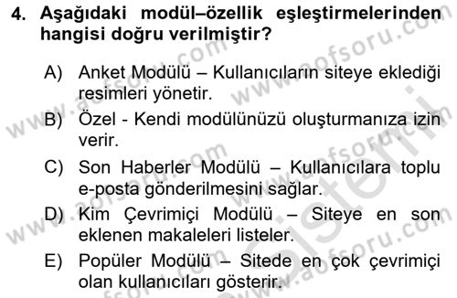 İçerik Yönetim Sistemleri Dersi 2025 - 2026 Yılı (Final) Dönem Sonu Sınav Soruları 4. Soru