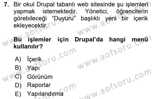 İçerik Yönetim Sistemleri Dersi 2025 - 2026 Yılı (Final) Dönem Sonu Sınav Soruları 7. Soru