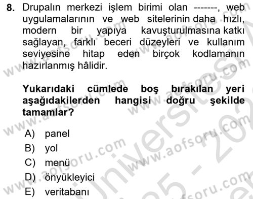 İçerik Yönetim Sistemleri Dersi 2025 - 2026 Yılı (Final) Dönem Sonu Sınav Soruları 8. Soru