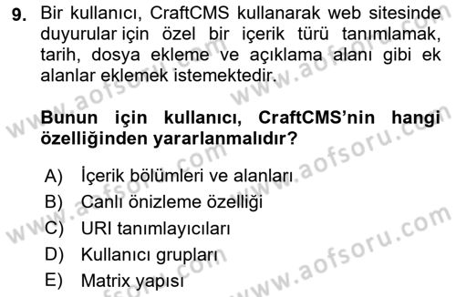 İçerik Yönetim Sistemleri Dersi 2025 - 2026 Yılı (Final) Dönem Sonu Sınav Soruları 9. Soru