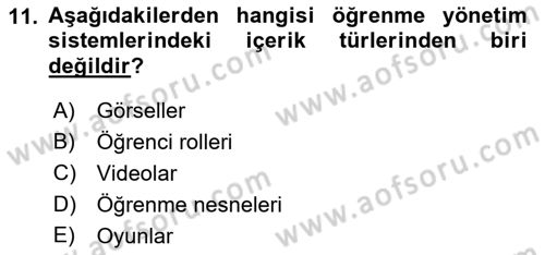 Öğrenme Yönetim Sistemleri Dersi 2017 - 2018 Yılı 3 Ders Sınav Soruları 11. Soru