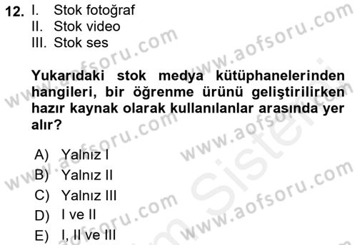 Öğrenme Yönetim Sistemleri Dersi 2017 - 2018 Yılı 3 Ders Sınav Soruları 12. Soru