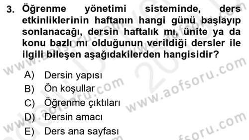 Öğrenme Yönetim Sistemleri Dersi 2017 - 2018 Yılı 3 Ders Sınav Soruları 3. Soru