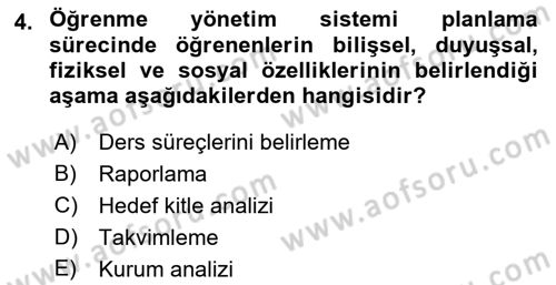 Öğrenme Yönetim Sistemleri Dersi 2017 - 2018 Yılı 3 Ders Sınav Soruları 4. Soru