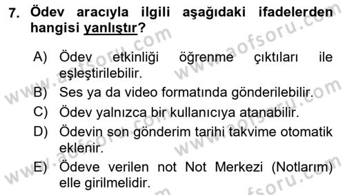Öğrenme Yönetim Sistemleri Dersi 2017 - 2018 Yılı 3 Ders Sınav Soruları 7. Soru