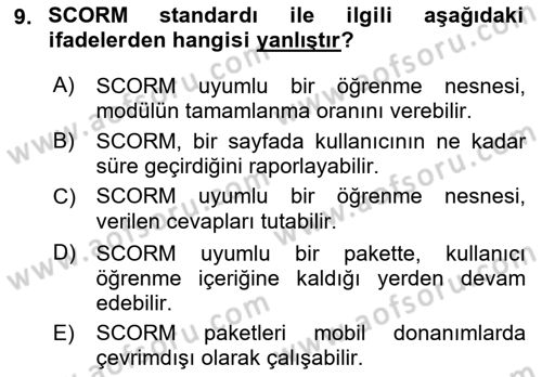 Öğrenme Yönetim Sistemleri Dersi 2017 - 2018 Yılı 3 Ders Sınav Soruları 9. Soru