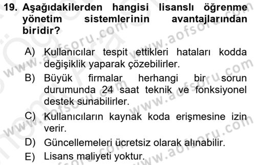 Öğrenme Yönetim Sistemleri Dersi 2017 - 2018 Yılı (Vize) Ara Sınav Soruları 19. Soru