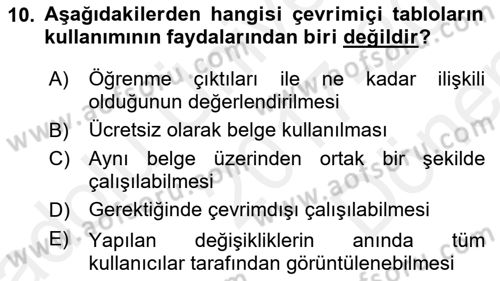 Öğrenme Yönetim Sistemleri Dersi 2017 - 2018 Yılı (Final) Dönem Sonu Sınav Soruları 10. Soru