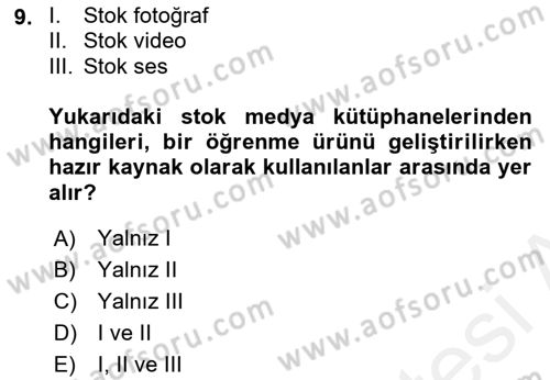 Öğrenme Yönetim Sistemleri Dersi 2017 - 2018 Yılı (Final) Dönem Sonu Sınav Soruları 9. Soru