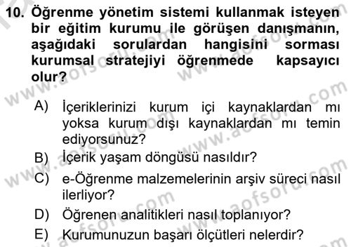 Öğrenme Yönetim Sistemleri Dersi 2018 - 2019 Yılı 3 Ders Sınav Soruları 10. Soru