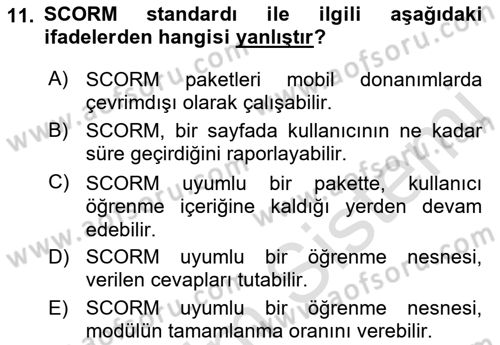 Öğrenme Yönetim Sistemleri Dersi 2018 - 2019 Yılı 3 Ders Sınav Soruları 11. Soru