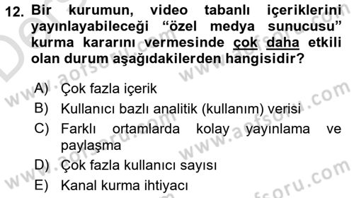 Öğrenme Yönetim Sistemleri Dersi 2018 - 2019 Yılı 3 Ders Sınav Soruları 12. Soru