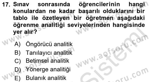 Öğrenme Yönetim Sistemleri Dersi 2018 - 2019 Yılı 3 Ders Sınav Soruları 17. Soru