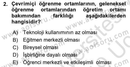 Öğrenme Yönetim Sistemleri Dersi 2018 - 2019 Yılı 3 Ders Sınav Soruları 2. Soru