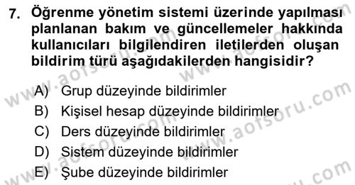 Öğrenme Yönetim Sistemleri Dersi 2018 - 2019 Yılı 3 Ders Sınav Soruları 7. Soru