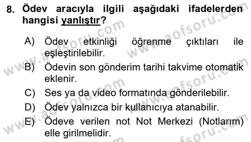 Öğrenme Yönetim Sistemleri Dersi 2018 - 2019 Yılı 3 Ders Sınav Soruları 8. Soru