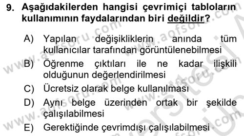 Öğrenme Yönetim Sistemleri Dersi 2018 - 2019 Yılı 3 Ders Sınav Soruları 9. Soru