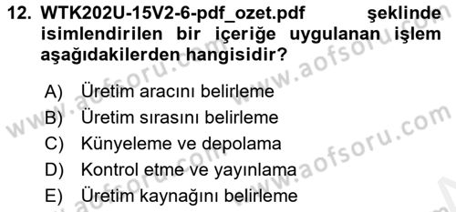 Öğrenme Yönetim Sistemleri Dersi 2018 - 2019 Yılı (Final) Dönem Sonu Sınav Soruları 12. Soru