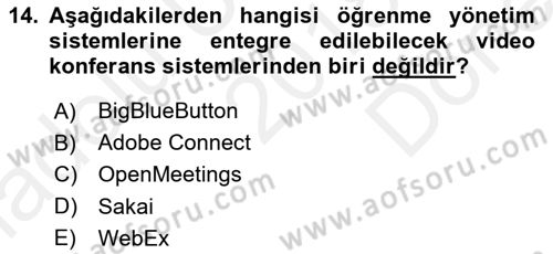 Öğrenme Yönetim Sistemleri Dersi 2018 - 2019 Yılı (Final) Dönem Sonu Sınav Soruları 14. Soru