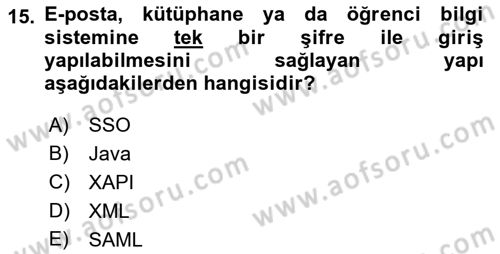 Öğrenme Yönetim Sistemleri Dersi 2018 - 2019 Yılı (Final) Dönem Sonu Sınav Soruları 15. Soru