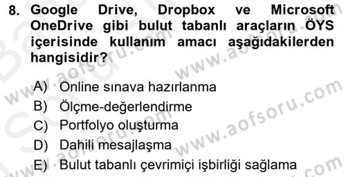 Öğrenme Yönetim Sistemleri Dersi 2018 - 2019 Yılı (Final) Dönem Sonu Sınav Soruları 8. Soru