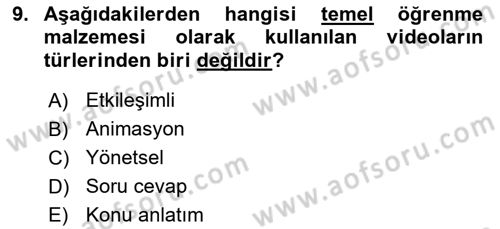 Öğrenme Yönetim Sistemleri Dersi 2018 - 2019 Yılı (Final) Dönem Sonu Sınav Soruları 9. Soru