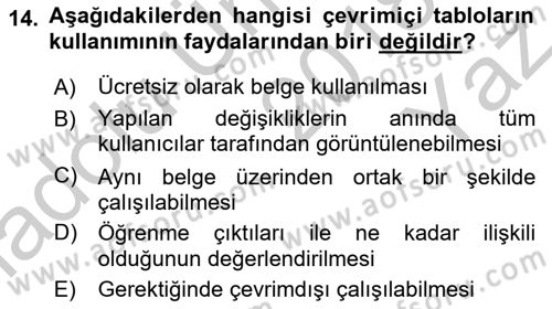 Öğrenme Yönetim Sistemleri Dersi 2018 - 2019 Yılı Yaz Okulu Sınav Soruları 14. Soru
