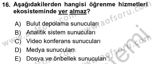 Öğrenme Yönetim Sistemleri Dersi 2018 - 2019 Yılı Yaz Okulu Sınav Soruları 16. Soru