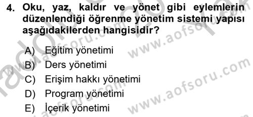 Öğrenme Yönetim Sistemleri Dersi 2018 - 2019 Yılı Yaz Okulu Sınav Soruları 4. Soru