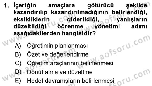 Öğrenme Yönetim Sistemleri Dersi 2020 - 2021 Yılı Yaz Okulu Sınav Soruları 1. Soru