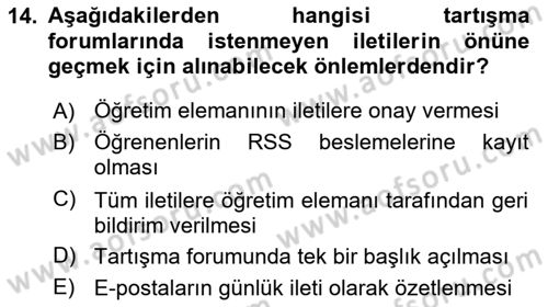 Öğrenme Yönetim Sistemleri Dersi 2020 - 2021 Yılı Yaz Okulu Sınav Soruları 14. Soru