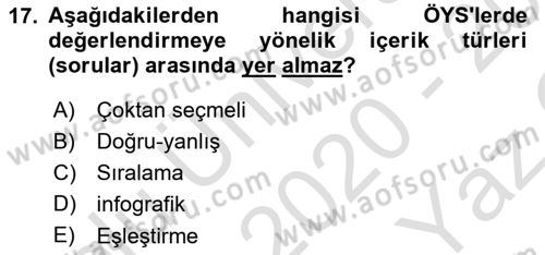 Öğrenme Yönetim Sistemleri Dersi 2020 - 2021 Yılı Yaz Okulu Sınav Soruları 17. Soru