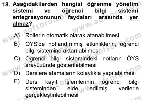 Öğrenme Yönetim Sistemleri Dersi 2020 - 2021 Yılı Yaz Okulu Sınav Soruları 18. Soru