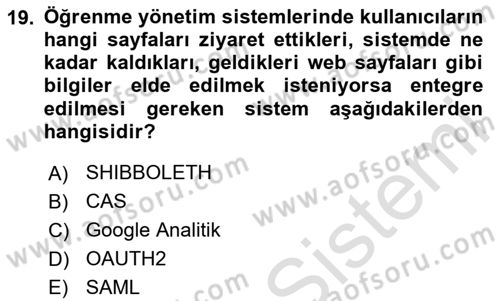 Öğrenme Yönetim Sistemleri Dersi 2020 - 2021 Yılı Yaz Okulu Sınav Soruları 19. Soru