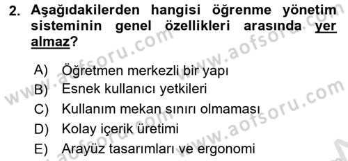 Öğrenme Yönetim Sistemleri Dersi 2020 - 2021 Yılı Yaz Okulu Sınav Soruları 2. Soru